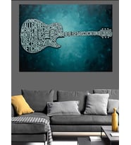Dijital Sanat Teknoloji Metinli Gitar Görseli Dekoratif Kanvas - Mdf Ahşap Tablo