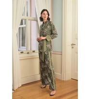 pilelistore Çiçek Yaprak Ve Etnik Desenli Pijama Takımı (Siyah)