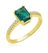 Gümüş Gold Yeşil Baget Taşlı Kadın Yüzük SL4721