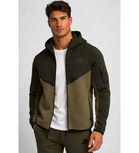 Nike Tech Fleece Full Zip Windrunner Hoodie Kapüşonlu Unisex Sweatshirt Haki