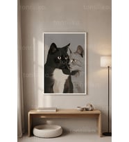 Kedi Portresi Minimalist 1. Kalite Ahşap Çerçeveli Tablo