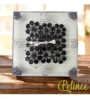Epoksi Reçine Duvar Saati - Kare Siyah Dantelli - Çap 25 cm (Çok Renkli)