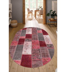 Dijital Baskılı Kaymaz Taban Yıkanabilir Oval Salon Halısı Mutfak Halısı Yolluk NDO-HT-980 (Pembe)