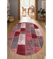 Dijital Baskılı Kaymaz Taban Yıkanabilir Oval Salon Halısı Mutfak Halısı Yolluk NDO-HT-980 (Pembe)