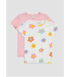 LCW Kids Pembe Baskılı Kız Çocuk Tişört 2'li