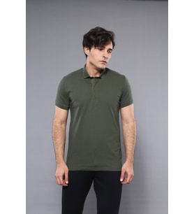 Polo Yaka Düz Haki Erkek T-shirt - Wessi (Yeşil)