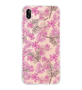 PrintiFy Huawei P20 Lite Uyumlu Kamera Korumalı Floral Pembe Tasarımlı Şeffaf Silikon Kılıf