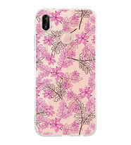 PrintiFy Huawei P20 Lite Uyumlu Kamera Korumalı Floral Pembe Tasarımlı Şeffaf Silikon Kılıf