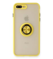 Newface Apple iPhone 7 Plus Kılıf Montreal Yüzüklü Silikon Kapak - Sarı