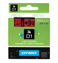 PUUN®Dymo D1 40917 S0720720 9 mm x 7 mt Muadil Kırmızı Etikete Siyah Yazı Şerit Etiket Kaseti (Çok Renkli)