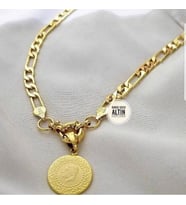 22AYAR ALTIN KAPLAMA çeyrekli vintage KOLYE