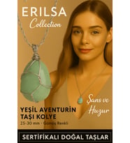 Sertifikalı Gümüş Tel Sargılı Doğal Aventurin Taşı Kolye – 25-30 mm Şans ve Denge Taşı (Çok Renkli)