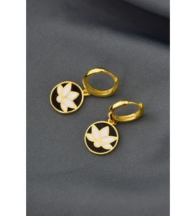 925 Ayar Gümüş Gold Kaplama Mineli Lotus Çiçeği Halka Küpe