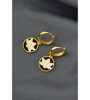 925 Ayar Gümüş Gold Kaplama Mineli Lotus Çiçeği Halka Küpe