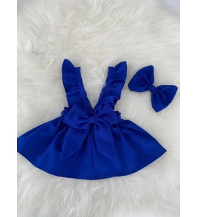 Kız Bebek Saks Mavi Salopet Bandana Set