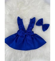 Kız Bebek Saks Mavi Salopet Bandana Set