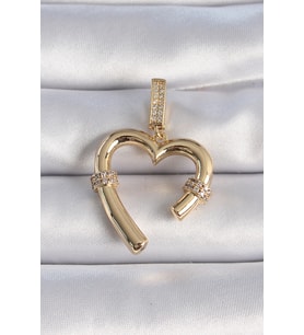Pirinç Gold Renk Zirkon Taş Detaylı Kalp Figür Ajda Charm 5886 - HPSBYI8509-4636