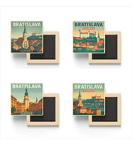 Bratislava Slovakya - 4 adet - 9x9 cm Buzdolap Magneti