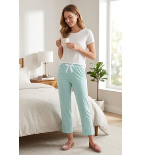 Kadın Viskon Rahat Kesim Pamuklu Pijama Altı Soft Örme Mevsimlik Ev Pantolonu
