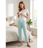 Kadın Viskon Rahat Kesim Pamuklu Pijama Altı Soft Örme Mevsimlik Ev Pantolonu