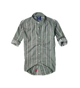 Slim Fit %100 Pamuk Kumaş Hakim Yaka Uzun Kol Gömlek-çizgili Haki-