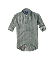Slim Fit %100 Pamuk Kumaş Hakim Yaka Uzun Kol Gömlek-çizgili Haki-