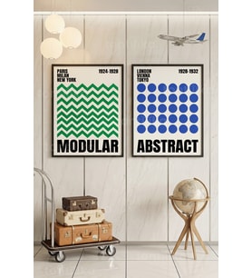 Minimalist Geometrik 2'li Ahşap Çerçeveli Tablo Seti