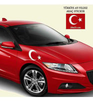 Türkiye - Ay - Yıldız Beyaz Oto Sticker -Araç Aksesuar - 20x25 cm