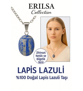 Sertifikalı Oval Lapis Lazuli Taşı Doğal Taş Kolye Gümüş Aparatlı Zihinsel Netlik Bilgelik Sağlar (Çok Renkli)