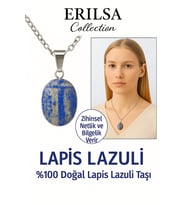 Sertifikalı Oval Lapis Lazuli Taşı Doğal Taş Kolye Gümüş Aparatlı Zihinsel Netlik Bilgelik Sağlar (Çok Renkli)