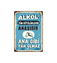 Alkol Temalı Mizahi Retro Ahşap Tablo - “Ana Gibi Yâr Olmaz” Yazılı Tasarım