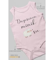 Dayısının Minik Kuzusu Baskılı Bebek Zıbını – Çıtçıtlı Body  %100 Pamuk Sıfır Kol (Bebek Pembesi)