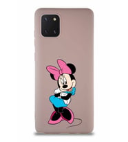 Samsung Galaxy A81 Soft Premier Kapak Minnie Mouse-D Tasarımlı Silikon Kılıf - Pudra (Şeffaf)