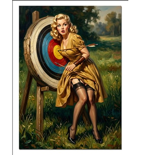 Ok Hedefinde Pin Up Sarışın Dekoratif Kanvas - Mdf Ahşap Tablo