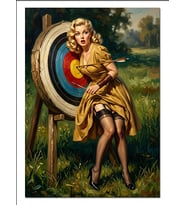 Ok Hedefinde Pin Up Sarışın Dekoratif Kanvas - Mdf Ahşap Tablo
