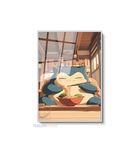 Dikey Çerçeveli Cam Anime Yemek Modern Ev Dekoru Duvar Sanatı Ev Ofis Tablosu (Gümüş)