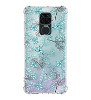 Xiaomi Redmi Note 9 Köşe Korumalı Antişok Kapak Floral Su Yeşili Tasarımlı Şeffaf Silikon Kılıf