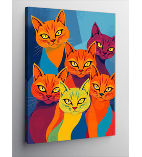 Kanvas Tablo Renkli Kedi Deseni