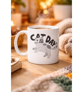 Northcity Cat Day Kedi Desenli Porselen Kupa Sevimli Kedi Figürlü, Kahve & Çay İçimine Özel