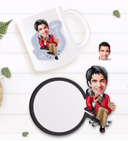 BK Gift Kişiye Özel Erkek Patron Karikatürlü Beyaz Kupa ve Ahşap Bardak Altlığı Hediye Seti-2