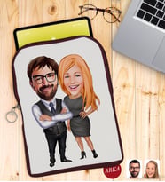 BK Gift Kişiye Özel Sevgililer Karikatürlü Taşınabilir Koruyucu Tablet Kılıfı & Organizer Çanta - Bordo-100