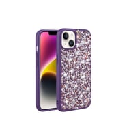 Apple iPhone 14 Plus Uyumlu Kılıf Parlak Taşlı Tasarım Zore Linea Kapak (Mor)