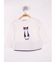 Toontoy Kız Çocuk Kedi Nakışlı T-Shirt (Ekru)