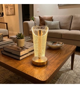 Açık Silindirik Kristal Damla Model LED Masa Lambası – Gold Tabanlı, Dokunmatik, 3 Renk Işık Modlu, Şarjlı Modern Dekoratif Gece Lambası (5343)