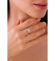 14 K White Gold Kaplama 925 Ayar Gümüş Kar Tanesi Döner Yüzük