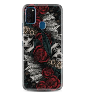 Samsung M21 M22 M23 M30 M31S M32 Kılıf Desenli Silikon Skull Rose 1673