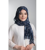 Lacivert-Vizon Pratik Hazır Geçmeli Tesettür Eşarp Kesik Elyaf Piliseli Çiçek Desenli 1818D6_210
