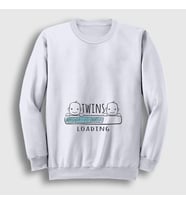 Presmono Unisex Beyaz Twins Loading Boys Yükleniyor Doğum Hamilelik Sweatshirt 535421tt