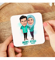 Kişiye Özel Birbirini Seven Çiftler Karikatürlü Bardak Altlığı
