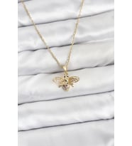 316L Çelik Zincir Gold Renk Sinek Model Zirkon Taşlı Kadın Kolye - TJ-BKO10875